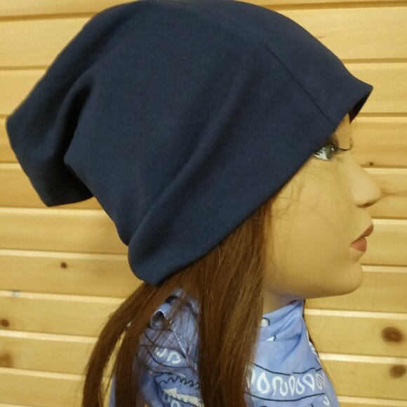 Cotton Slouchy Beanie, Dark Blue - Picture 2 of 4